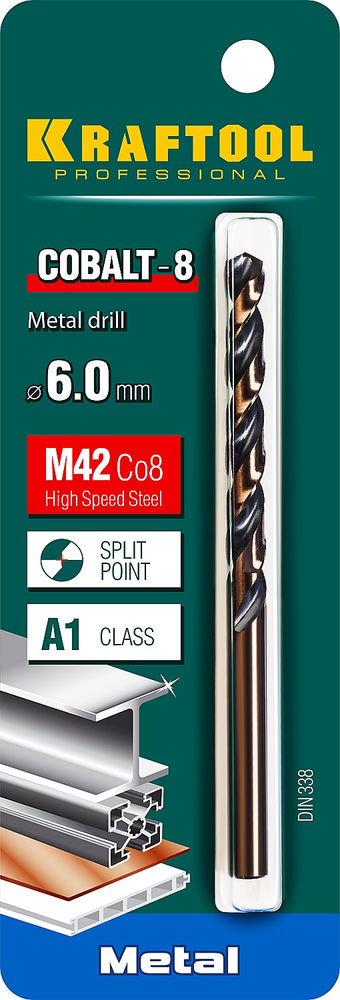Сверло по металлу 6.0 х 93 мм сталь М42, HSS-Co(8%) COBALT-8 KRAFTOOL 29656-6