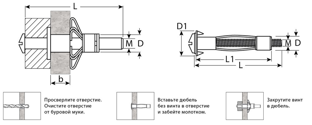 Анкер для пустотелых конструкций МОЛЛИ, М8 х 80 х 13 мм, 35 шт ЗУБР 302472-08-080