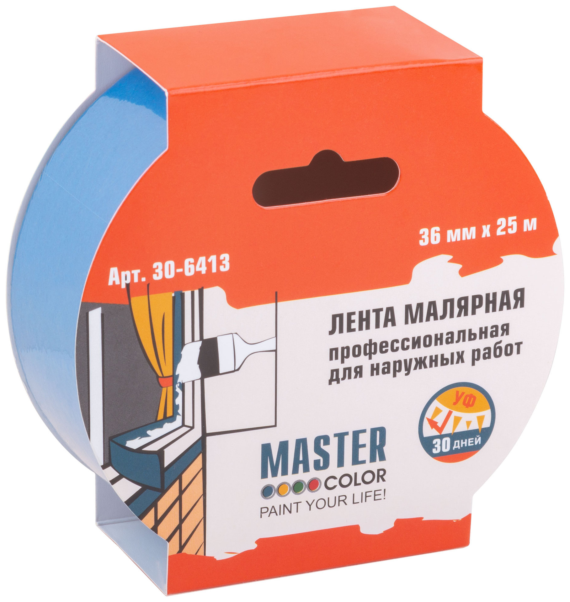 Лента малярная синяя, для наружных работ, 36 мм x 25 м (30-6413)