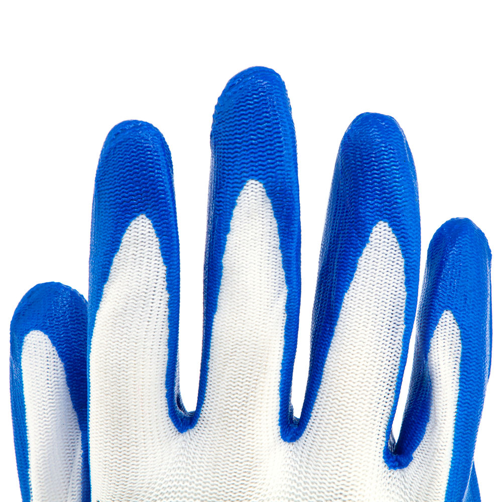 Перчатки полиэфирные с синим нитрильным покрытием, размер L, 15 класс вязки Сибртех (67862)
