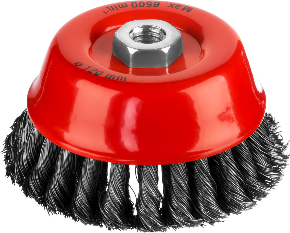 Чашечная щетка-крацовка для УШМ 120 мм, жгутированная стальная проволока 0.5 мм MIRAX 35104-120-2