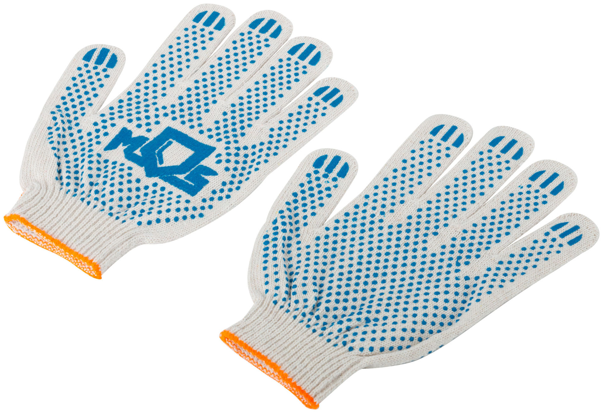 Перчатки вязаные (4 нити), х/б с ПВХ, 10 класс вязки, 2-х сторонние Люкс (12493)