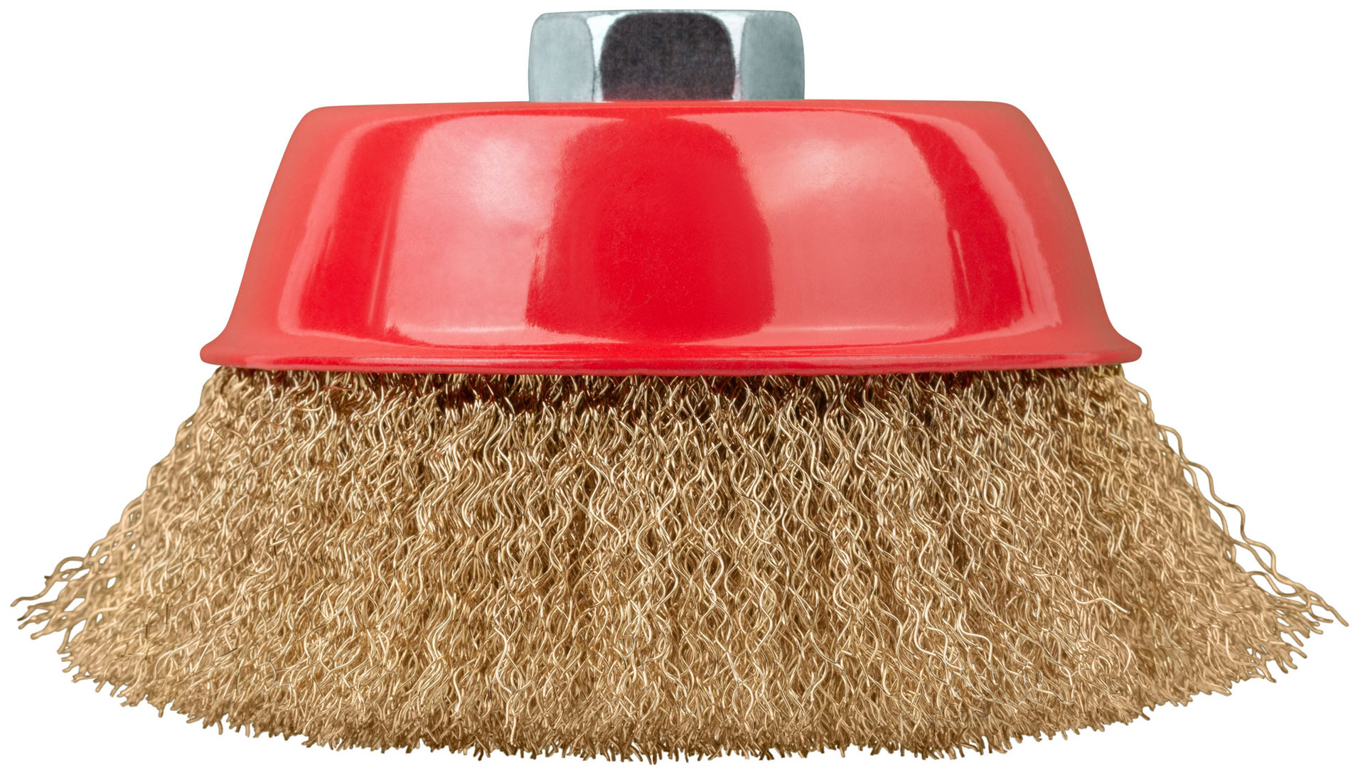 Корщетка-чашка, гайка М14, стальная латунированная волнистая проволока 125 мм (39272)