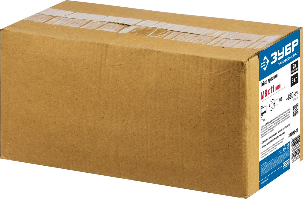Врезная гайка M8 x 11 мм, цинк, 5 кг ЗУБР DIN 1624 303780-08