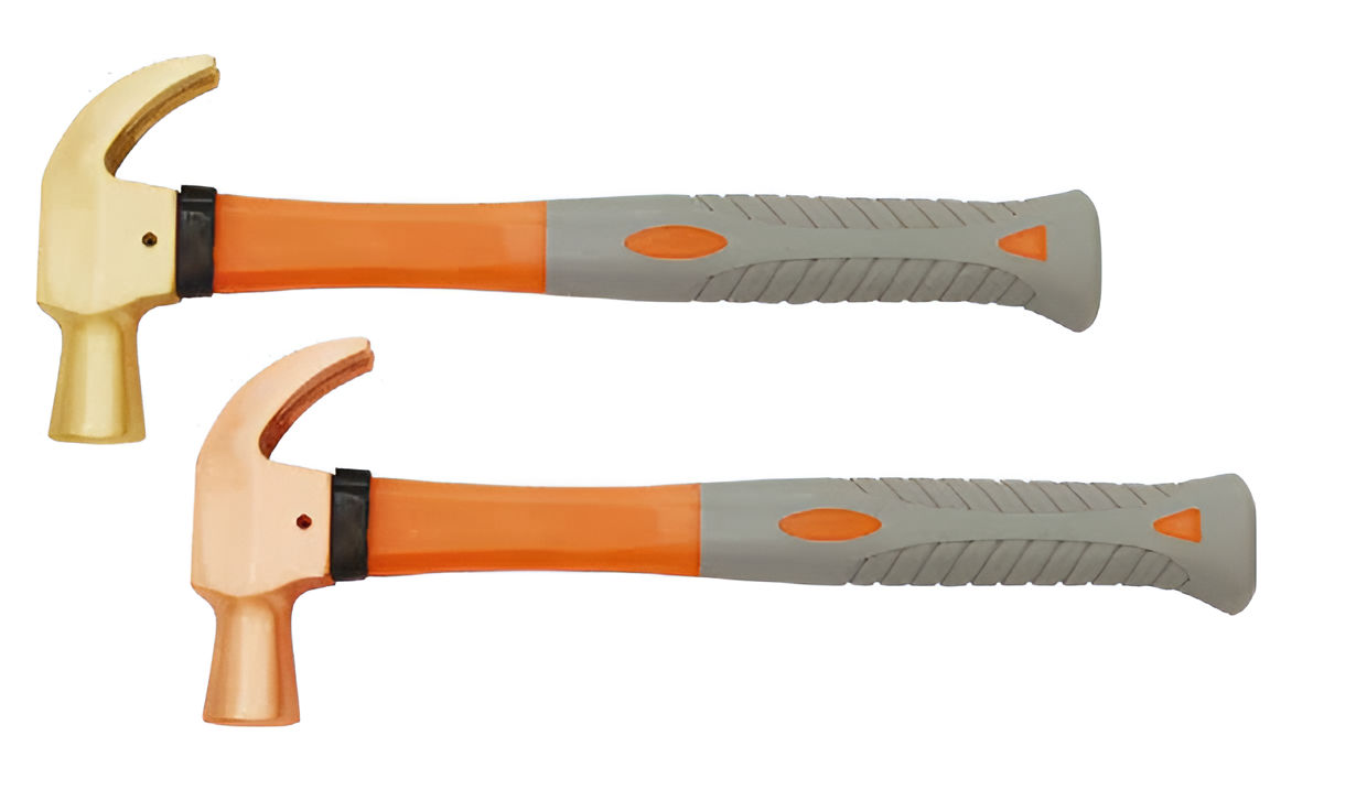 Молоток-гвоздодер 450 гр BeCu рукоятка фиберглас, искробезопасный 185-1004, HORTZ