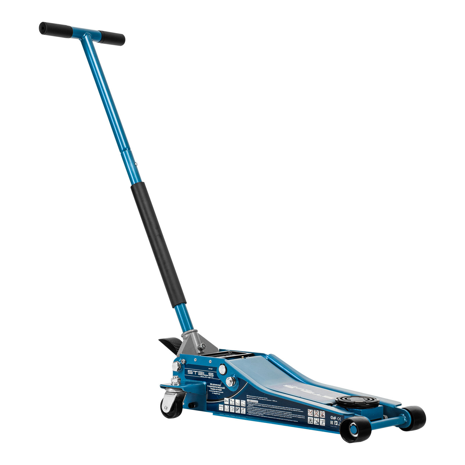 Домкрат гидравлический подкатной 3 т, быстрый подъем, Low profile quick lift, 75-505 мм, профессиональный STELS