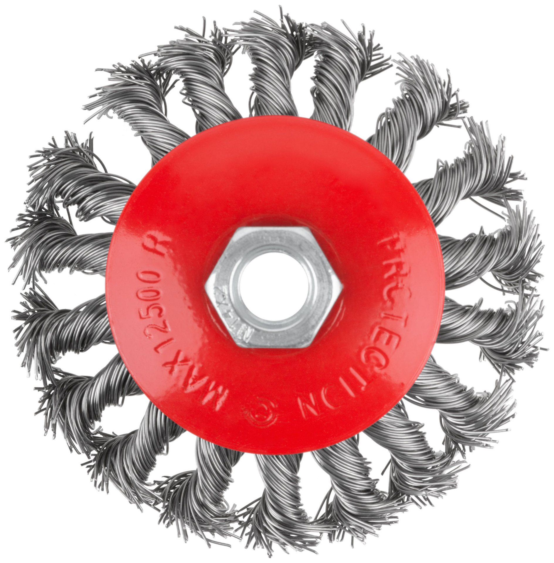 Корщетка-колесо с наклоном, гайка М14, стальная витая проволока 100 мм (39033)
