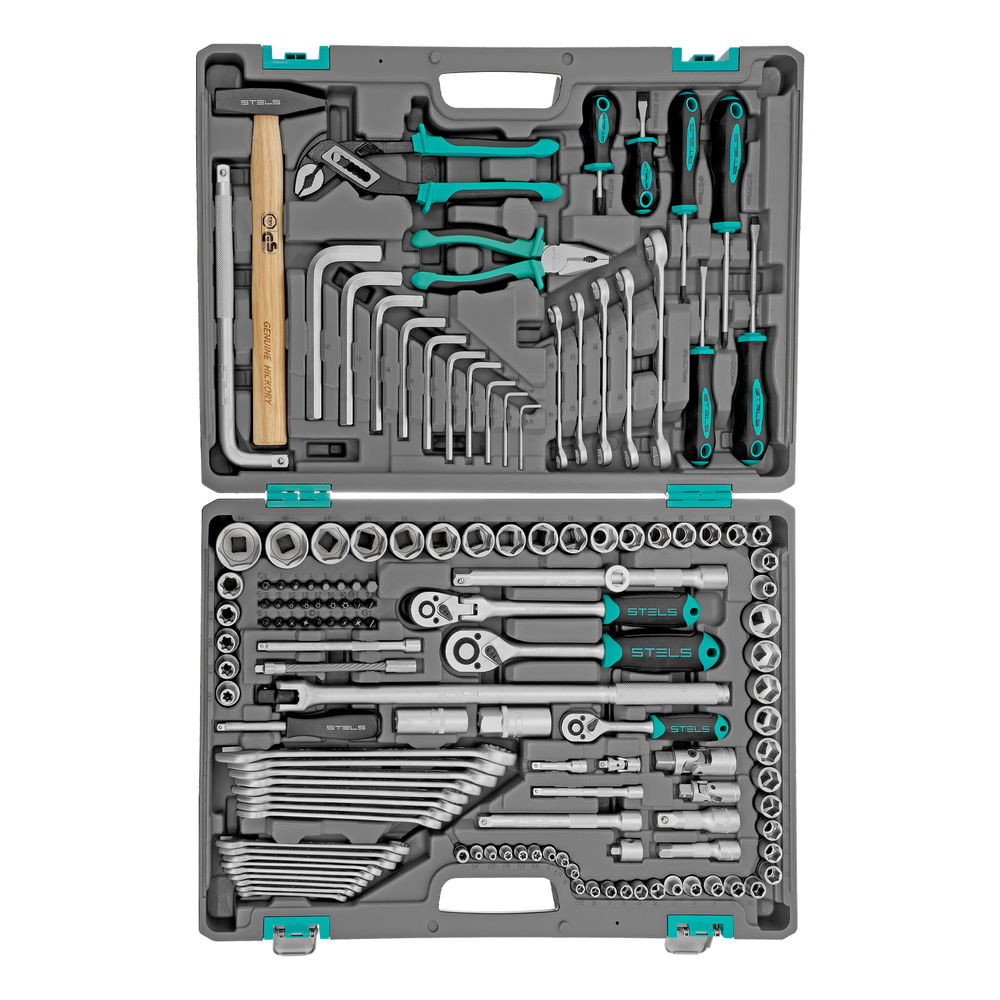 Набор инструментов, 1/2,3/8, 1/4, CrV, пластиковый кейс 142 предмета Stels