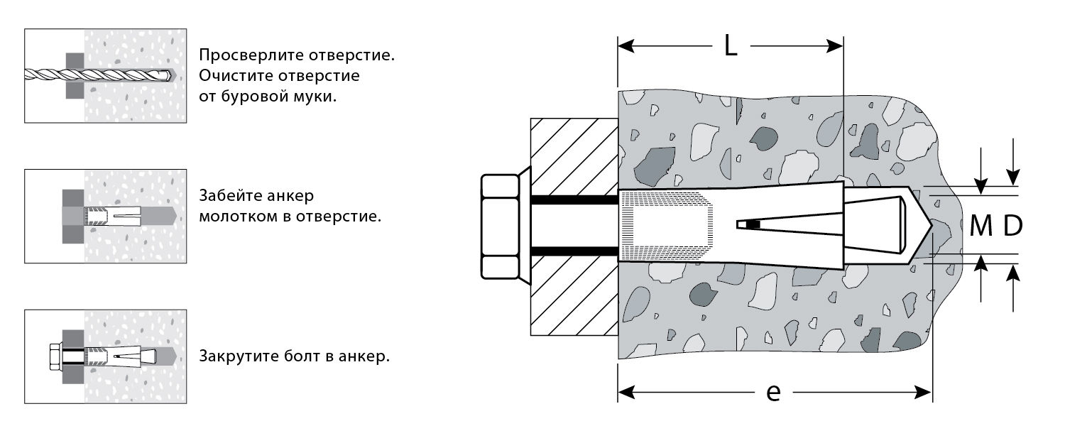 Анкер с клином 16?63 мм, 15 шт ЗУБР 4-302072-16-063