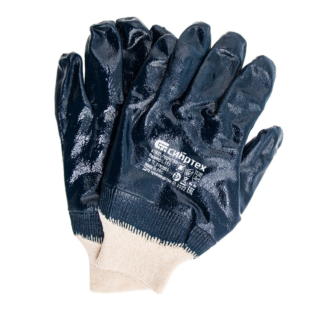 Перчатки трикотажные с обливом из бутадиен-нитрильного каучука, манжет, L Сибртех (67831)