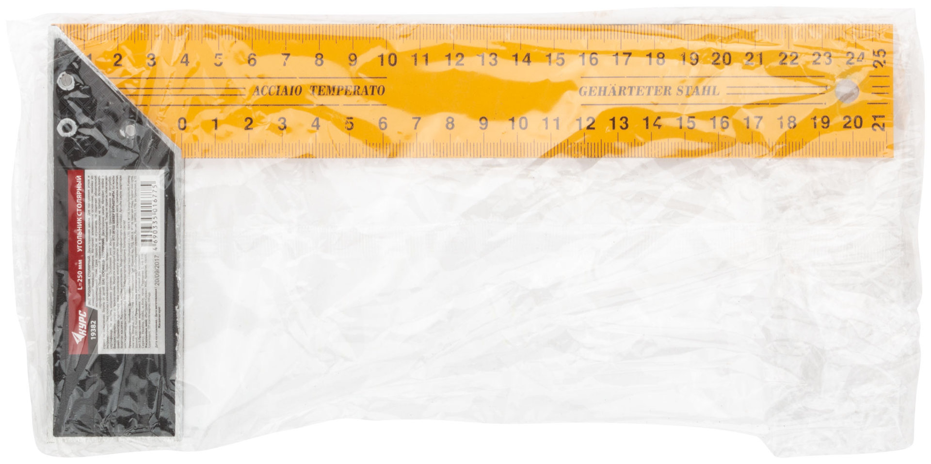 Угольник столярный желтый 250 мм (19382)