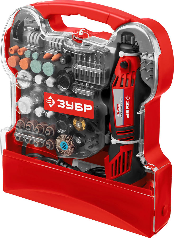 Набор мини-насадок с гравером 172 предмета, 130 Вт ЗУБР ЗГ-130ЭК H172