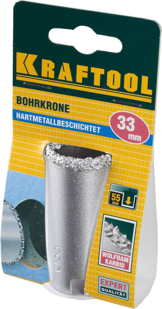 Коронка кольцевая 33 мм, L 55 мм, карбид вольфрама KRAFTOOL 33401-33_z01