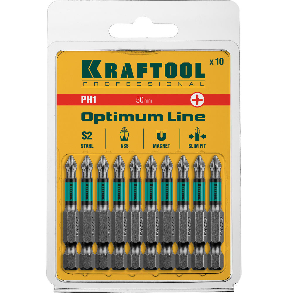 Биты Optimum PH1, 50 мм, 10 шт KRAFTOOL 26122-1-50-10