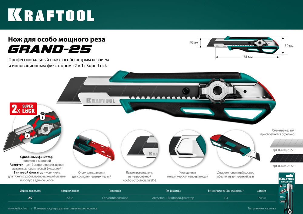 Нож 25 мм с сегментированным лезвием Grand-25 KRAFTOOL 09190