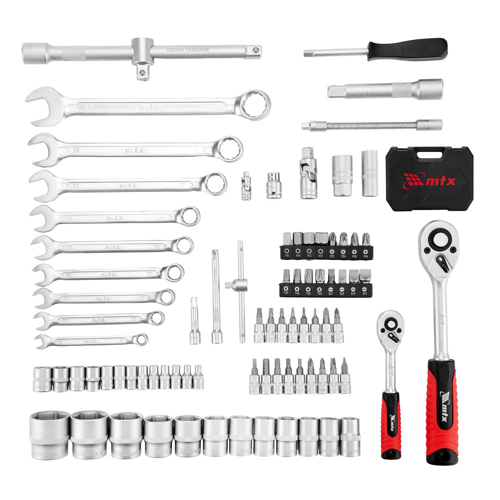 Набор инструментов, 1/2, 1/4, пластиковый кейс, 82 предмета MTX