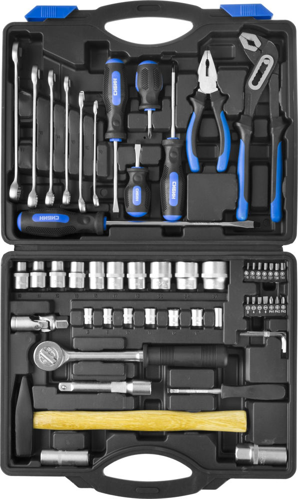 Универсальный набор инструмента 56 предм. 1/2+1/4 СИБИН 27765-H56