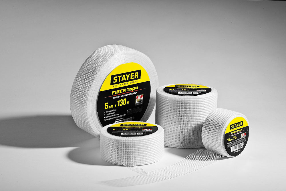 Серпянка самоклеящаяся FIBER-Tape, 5 см х 10 м, 3 х 3 мм STAYER Professional 1246-05-10_z01