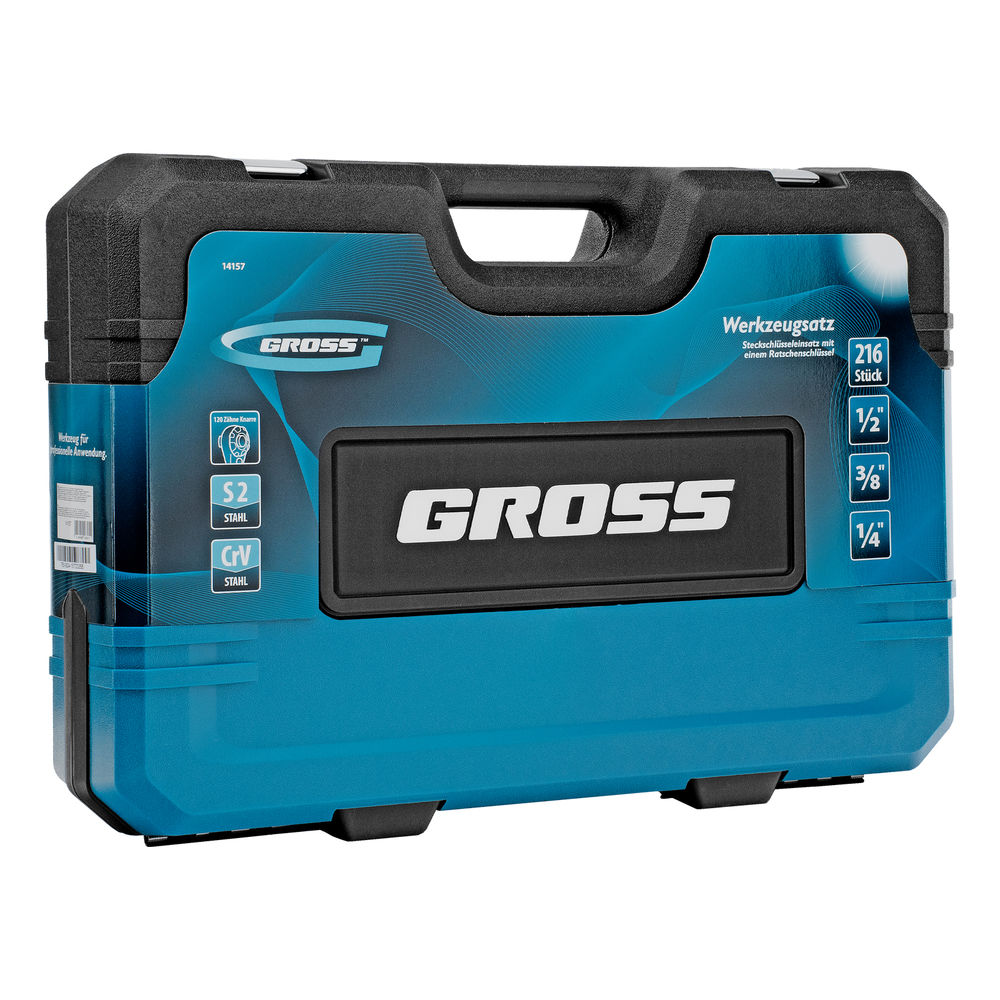 Набор инструментов, 1/2, 3/8, 1/4, CrV, 120 зубьев, 216 предметов Gross
