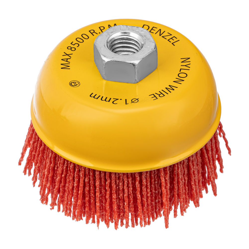 Щетка для УШМ, 100 мм, Чашка, нейлоновая щетина, М14 Denzel (74469)