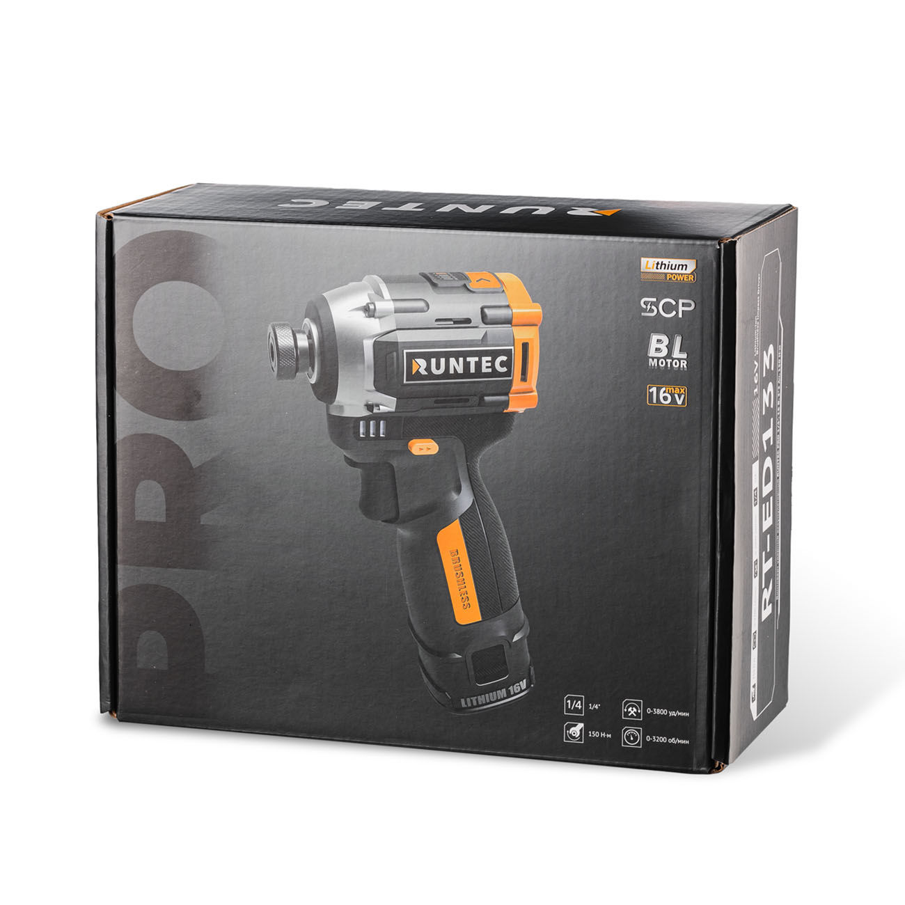 Винтоверт ударный аккумуляторный PRO 1/4, 16В, 2*2Ач, 150Нм RUNTEC RT-ED133