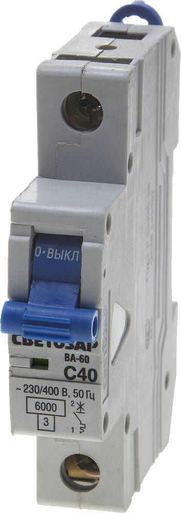 Автоматический выключатель ВА-60, 1P, 40А, C, 6кА СВЕТОЗАР SV-49061-40-C