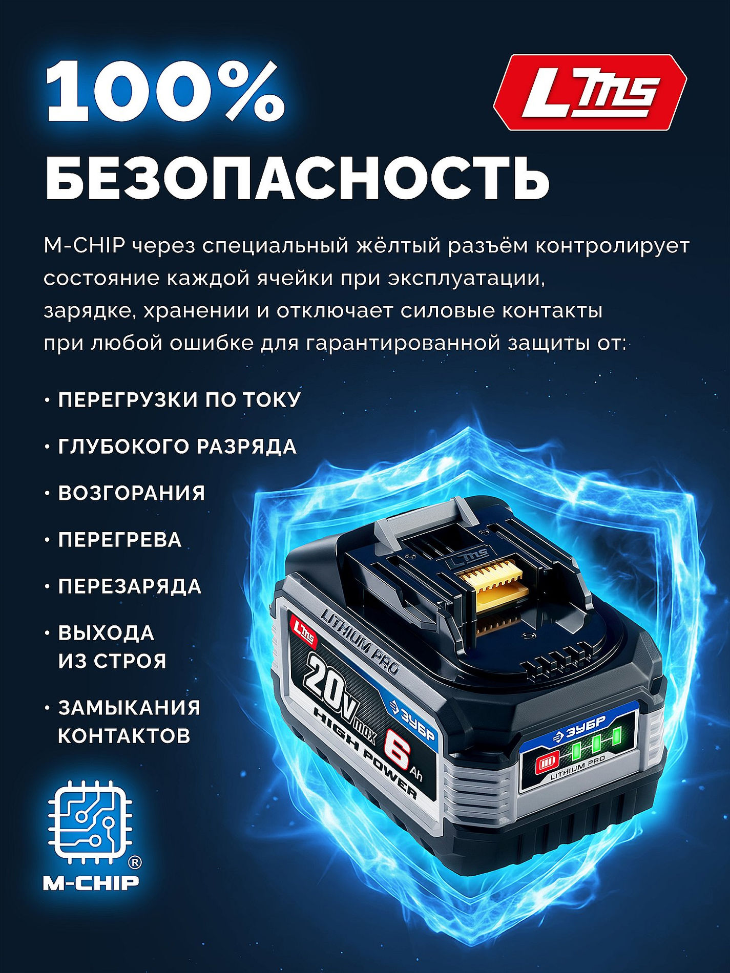ЗУБР High Power, 20 В, 6.0 А·ч, аккумулятор LMS, ПРОФЕССИОНАЛ (BP-H-20-6)