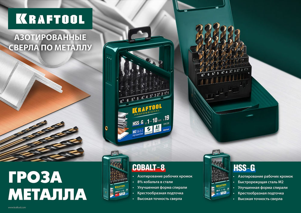 Сверло по металлу 1.5 х 43 мм сталь М42, HSS-Co(8%) COBALT-8 KRAFTOOL 29656-1.5