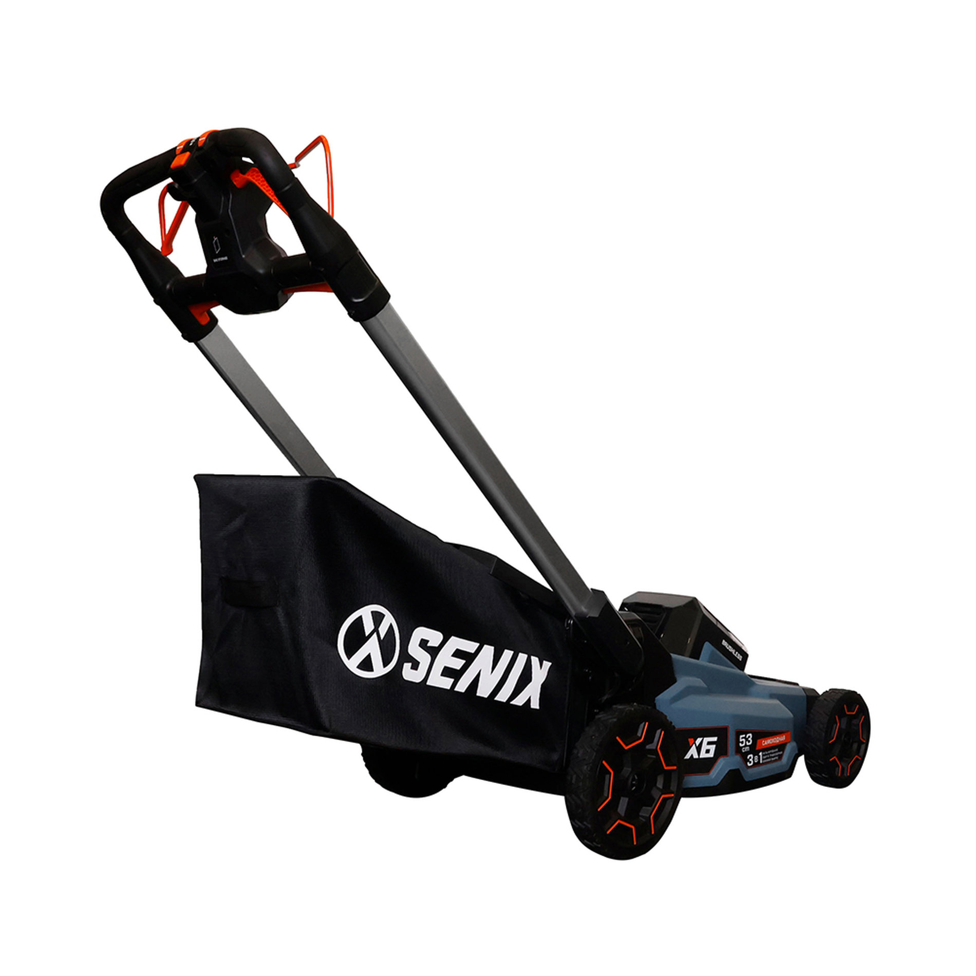 Газонокосилка самоходная аккумуляторная, серия X6, 60В, 3-в-1, 53 см., 1 аккумулятор 4Ач, ЗУ