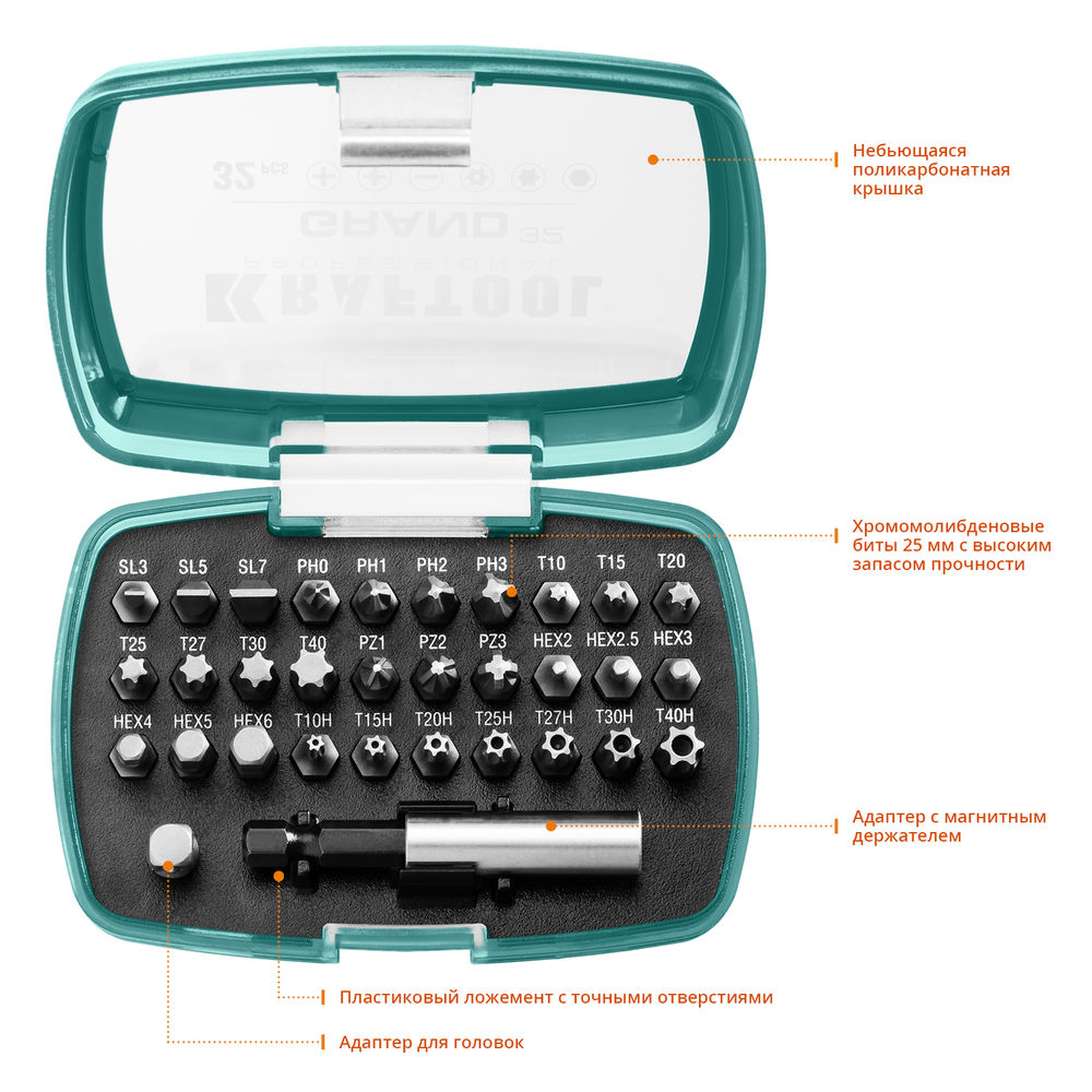 Набор бит Grand-32, с магнитным адаптером, 32 шт KRAFTOOL 26083-H32
