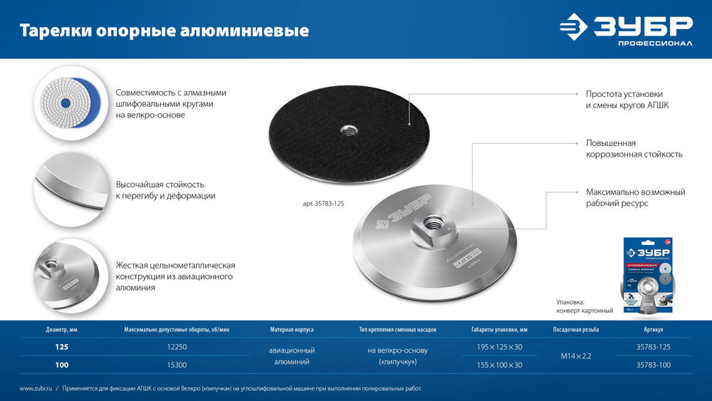 Держатель алюминиевый для АГШК d 125 мм М14 Профессионал ЗУБР 35783-125