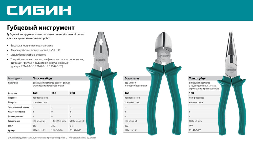 Плоскогубцы 160 мм СИБИН 22142-1-16