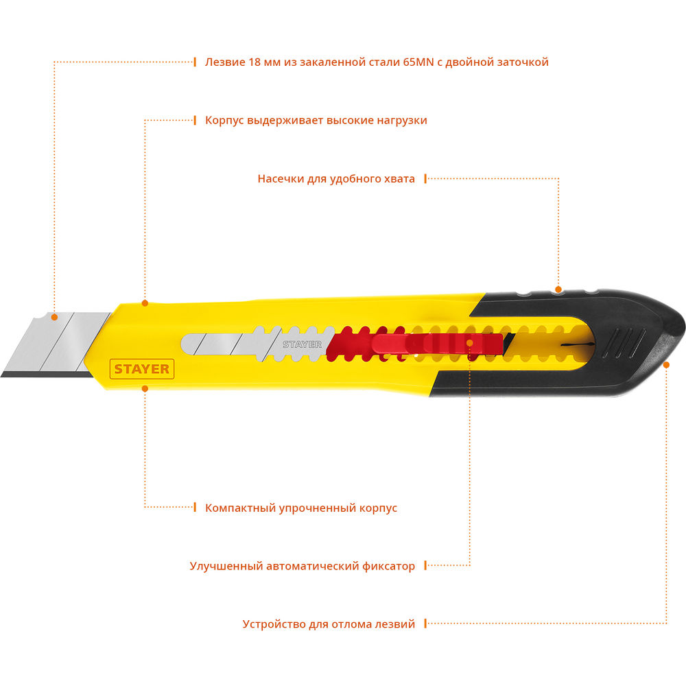 Нож 18 мм из АБС пластика QUICK-18 STAYER 0910