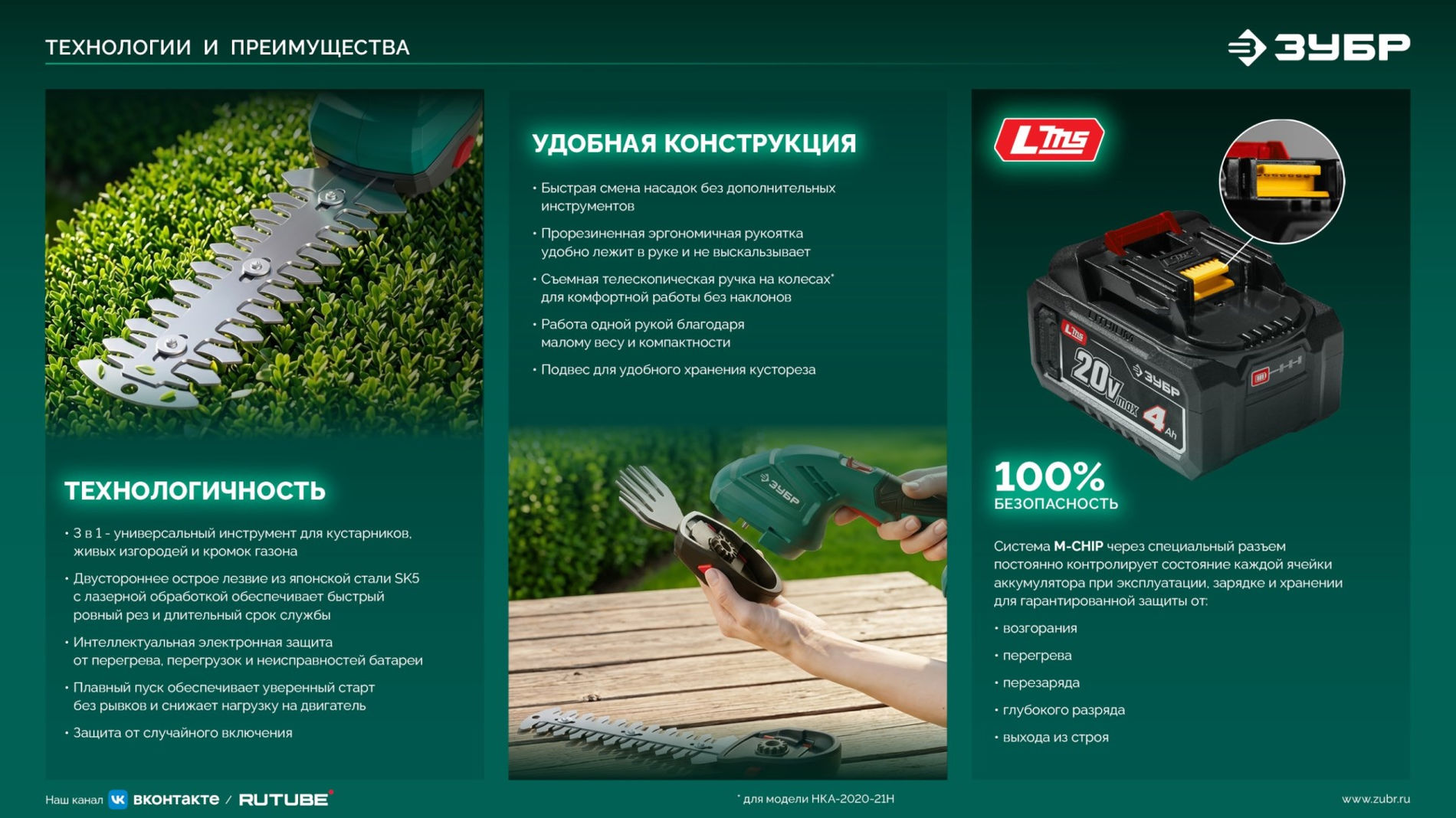 ЗУБР 20 В, 200 мм, 1 АКБ LMS (2 Ач), ножницы-кусторез аккумуляторные с ручкой (НКА-2020-21Н)