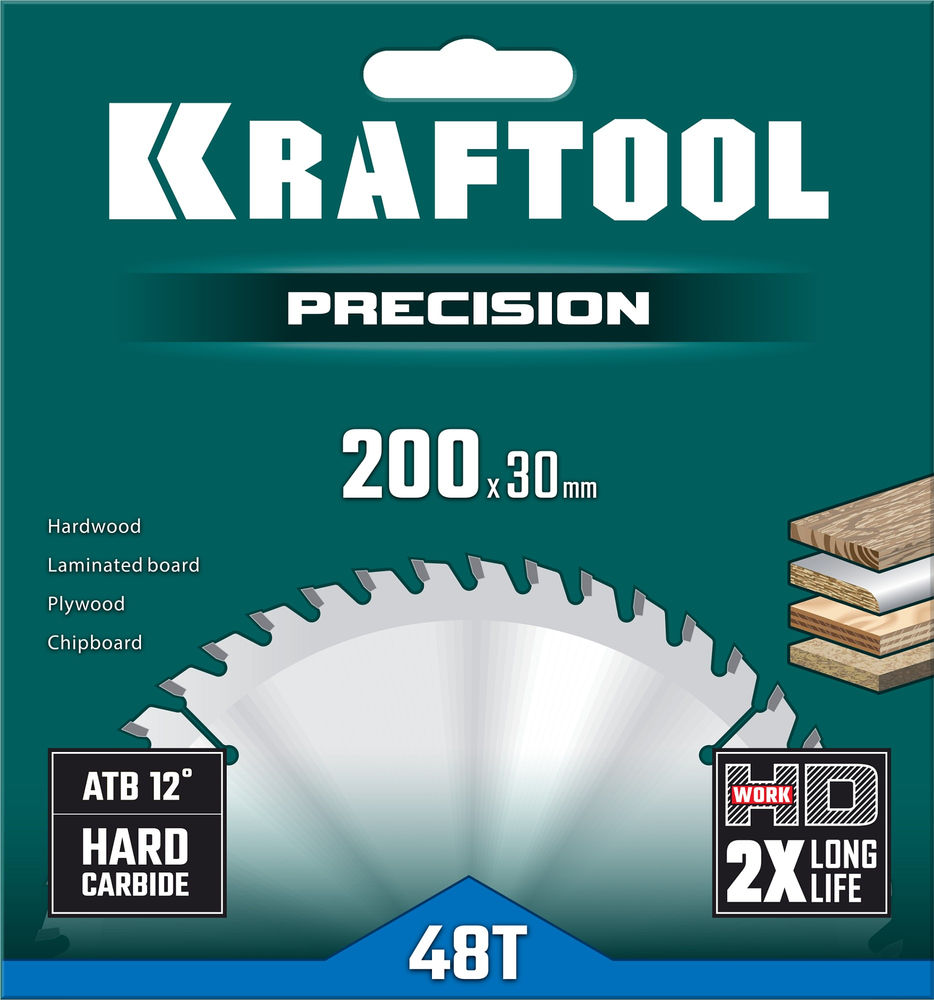 Пильный диск по дереву Precision, 200 х 30 мм, 48Т KRAFTOOL 36952-200-30