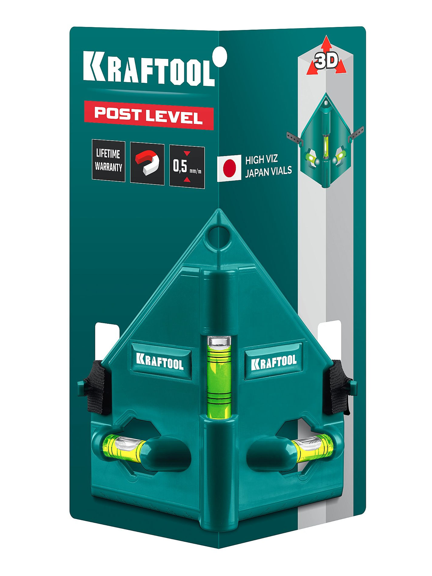 Магнитный угловой уровень POST-LEVEL, 3 глазка KRAFTOOL 34788_z01