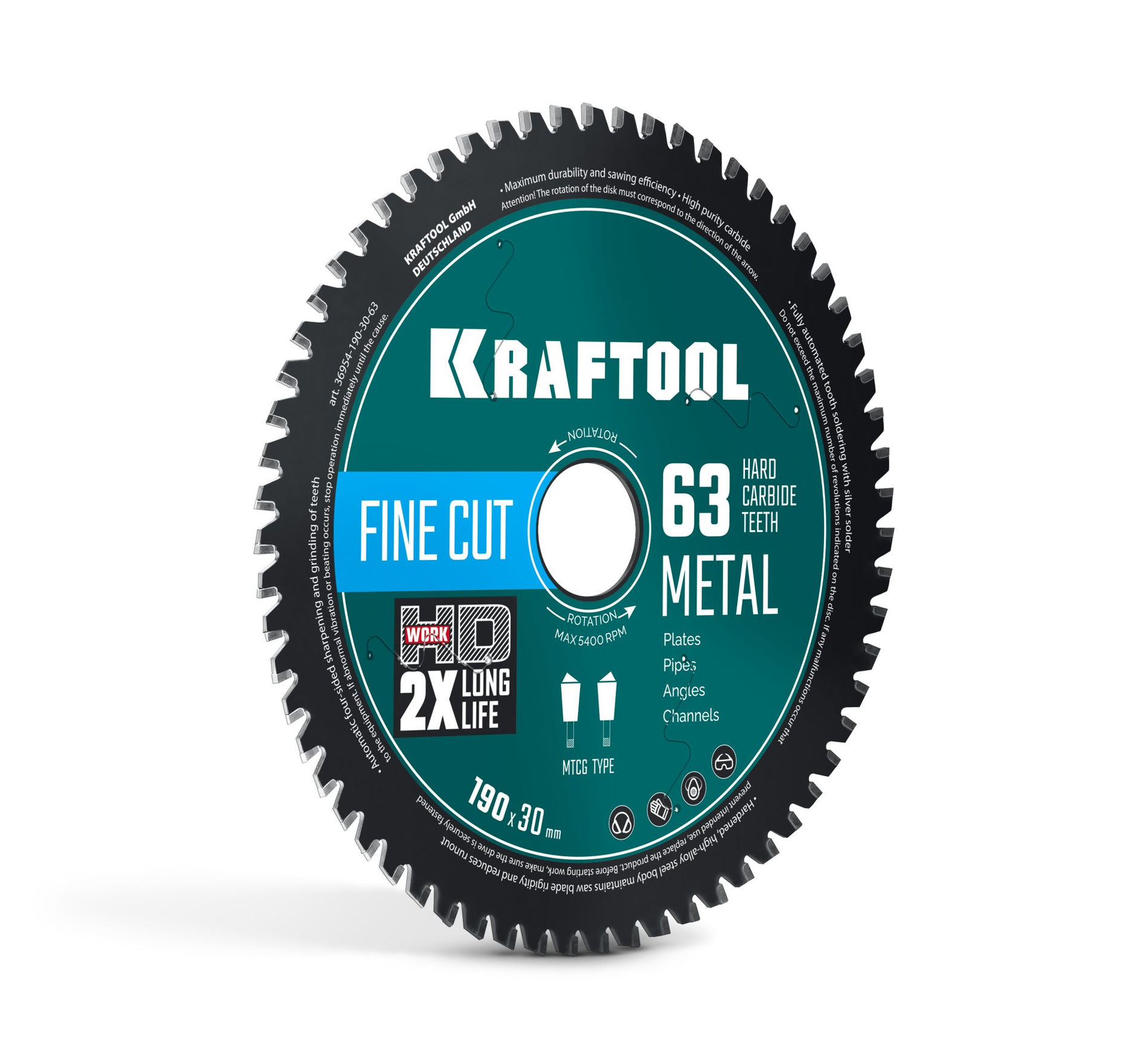 Диск пильный по металлу и стали Metal Cut, 190 х 30 мм, 63Т KRAFTOOL 36954-190-30-63