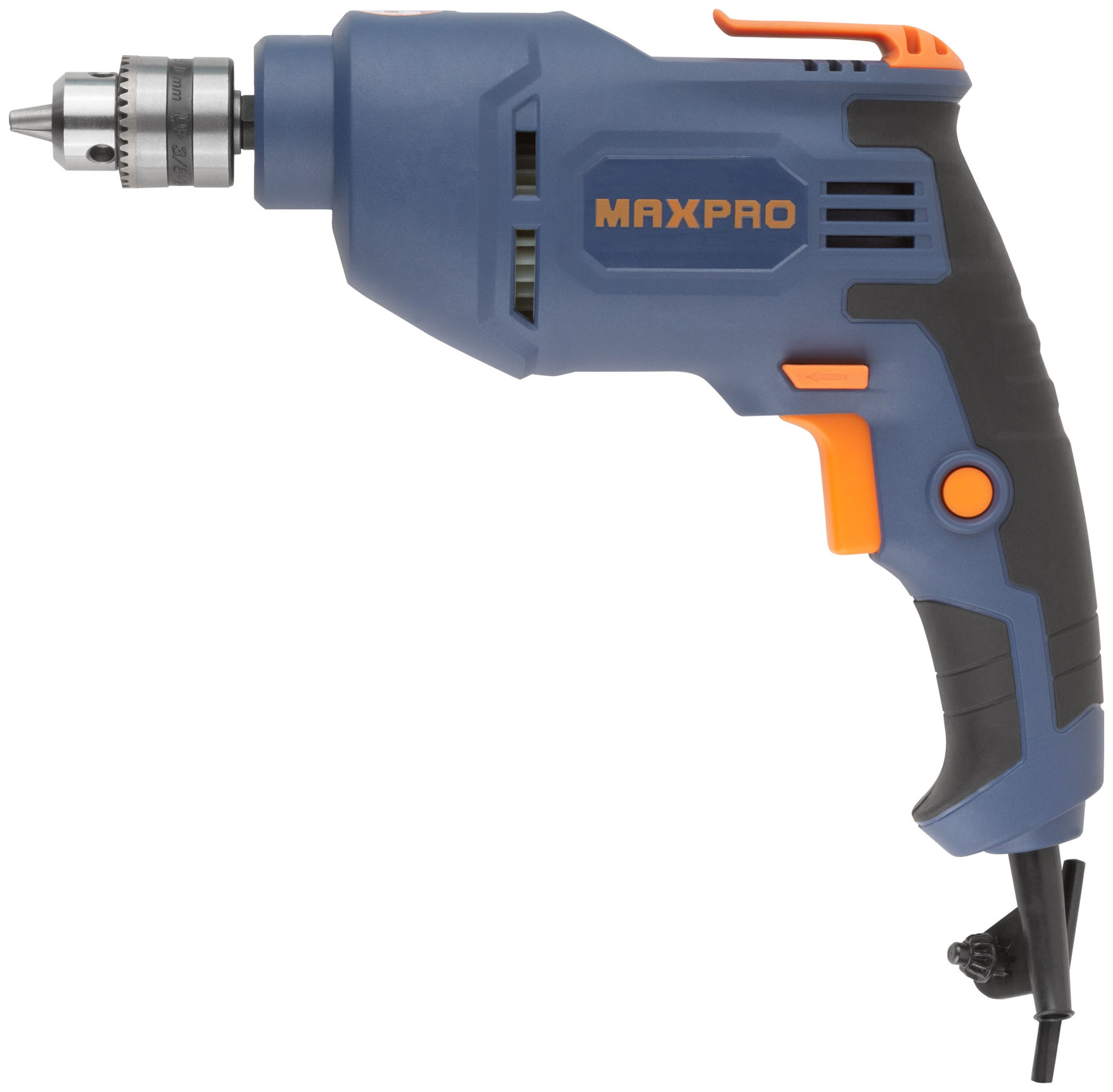 Дрель электрическая 450 Вт; 0-2700 об/мин; ключевой патрон 0,8-10 мм; 1,2 кг; резиновые вставки MAX-PRO 85051