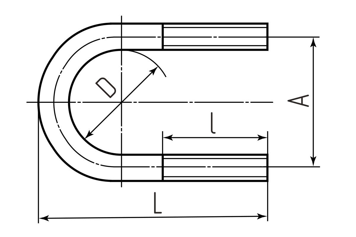 Болт-скоба стальная U 2 1/2 М10 (Fortisflex) (63126)
