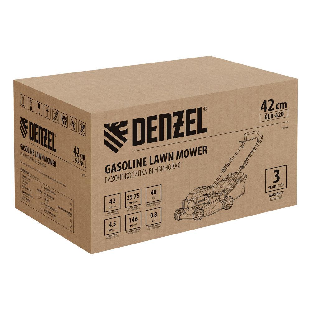 Газонокосилка бензиновая GLD-420, 146 см3, ширина 42 см, 40 л Denzel (58805)