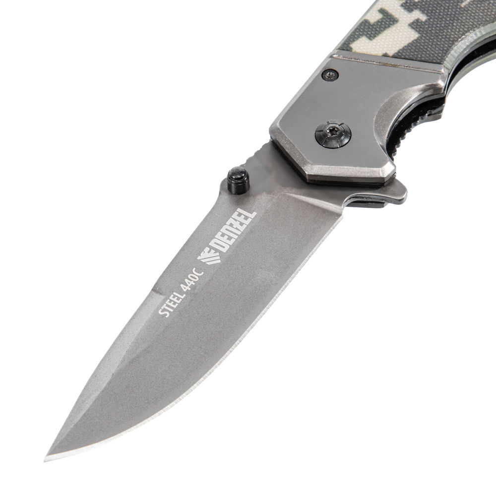 Нож складной, многоцелевой, системы Liner-Lock, с накладкой G10 на эргономичной рукоятке Denzel (79209)