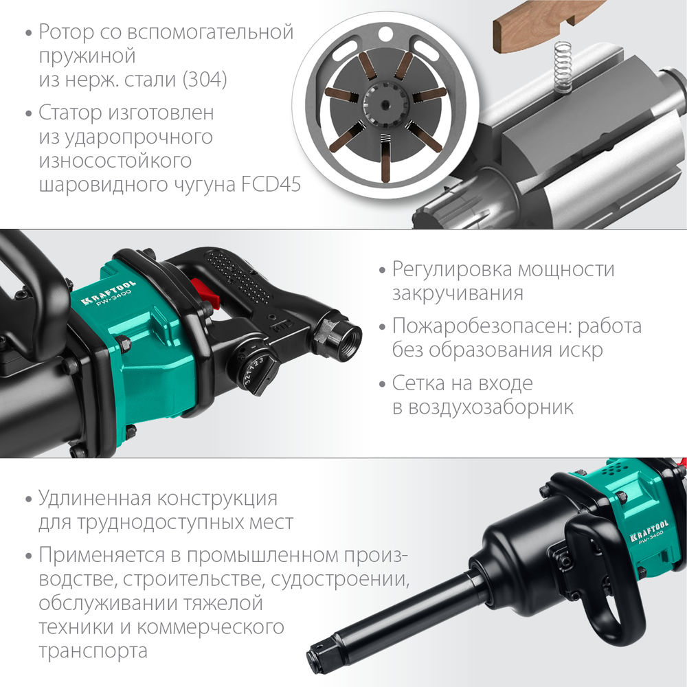 Ударный пневматический гайковерт PW-3400, 1, 3400 Н·м KRAFTOOL 64200
