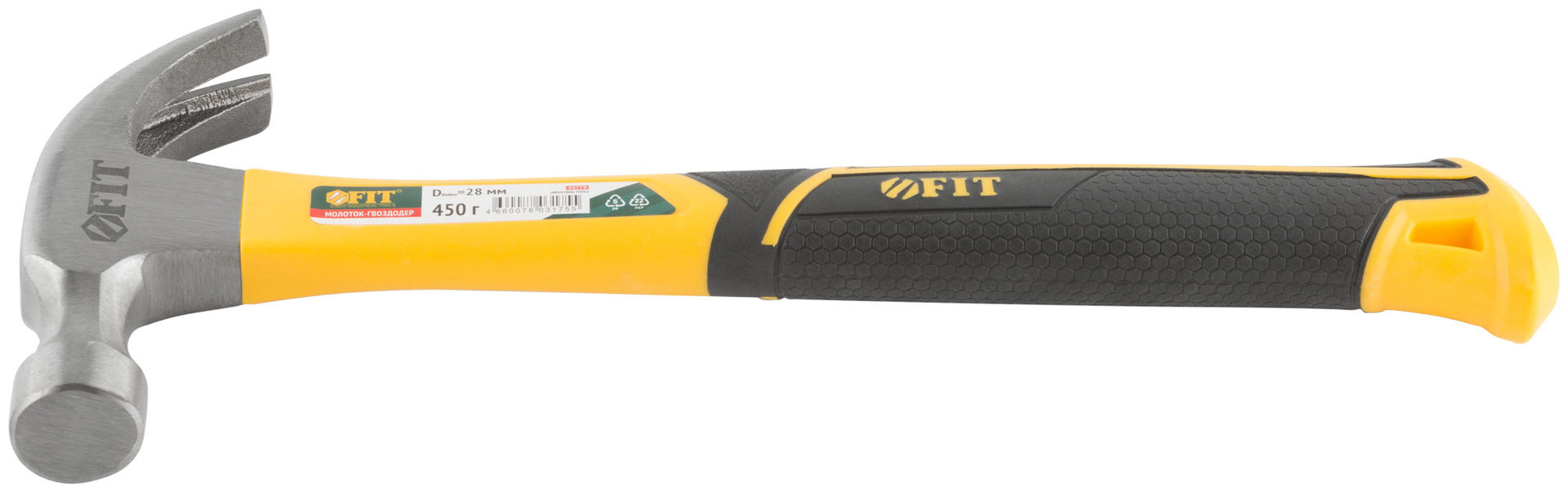 Молоток-гвоздодер, фиберглассовая усиленная ручка, Профи 28 мм, 450 гр. (44779)
