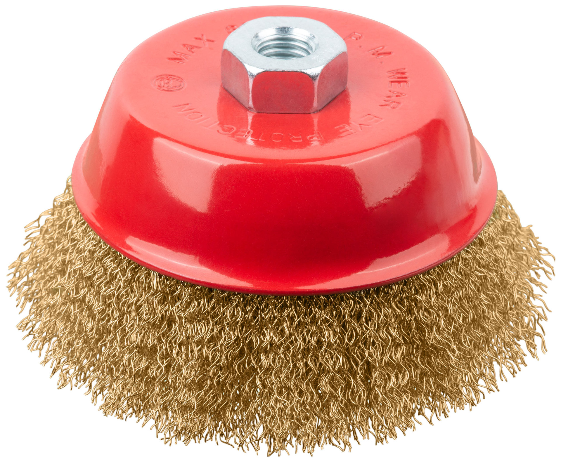 Корщетка-чашка, гайка М14, стальная латунированная волнистая проволока 125 мм (39272)