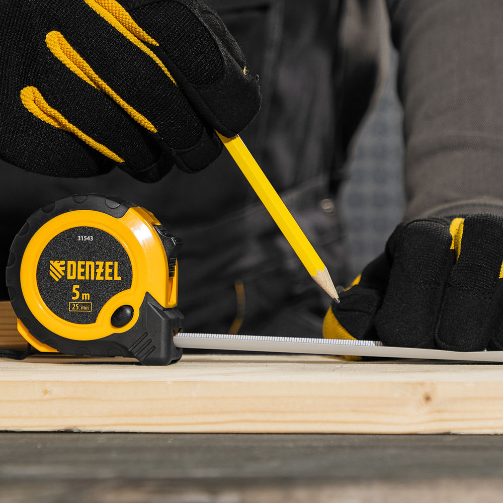 Рулетка 5м х 25мм, двухкомп. корпус, кнопка-пауза Denzel