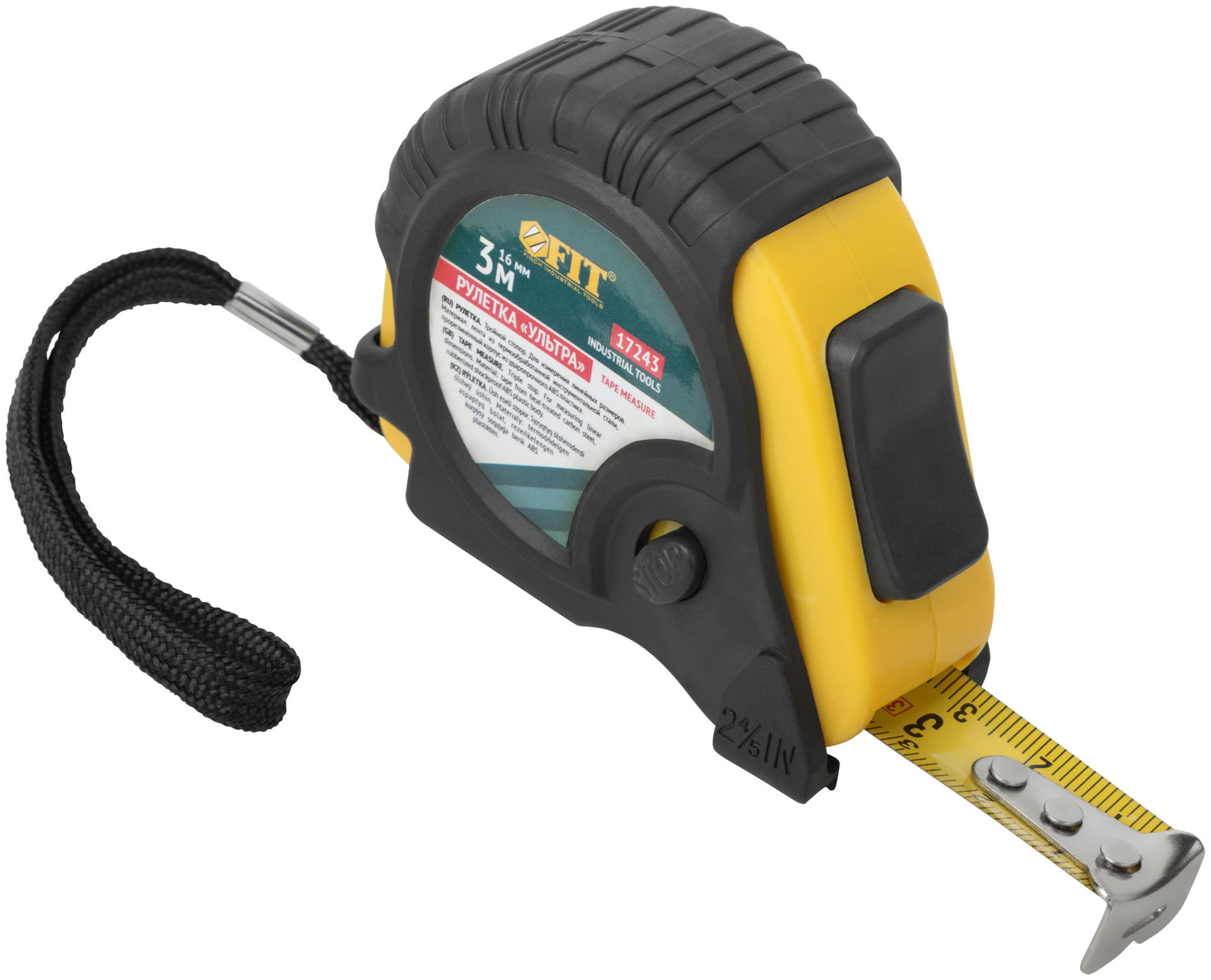 Рулетка прорезинен. корпус, тройной стопор Ультра 3 м x 16 мм