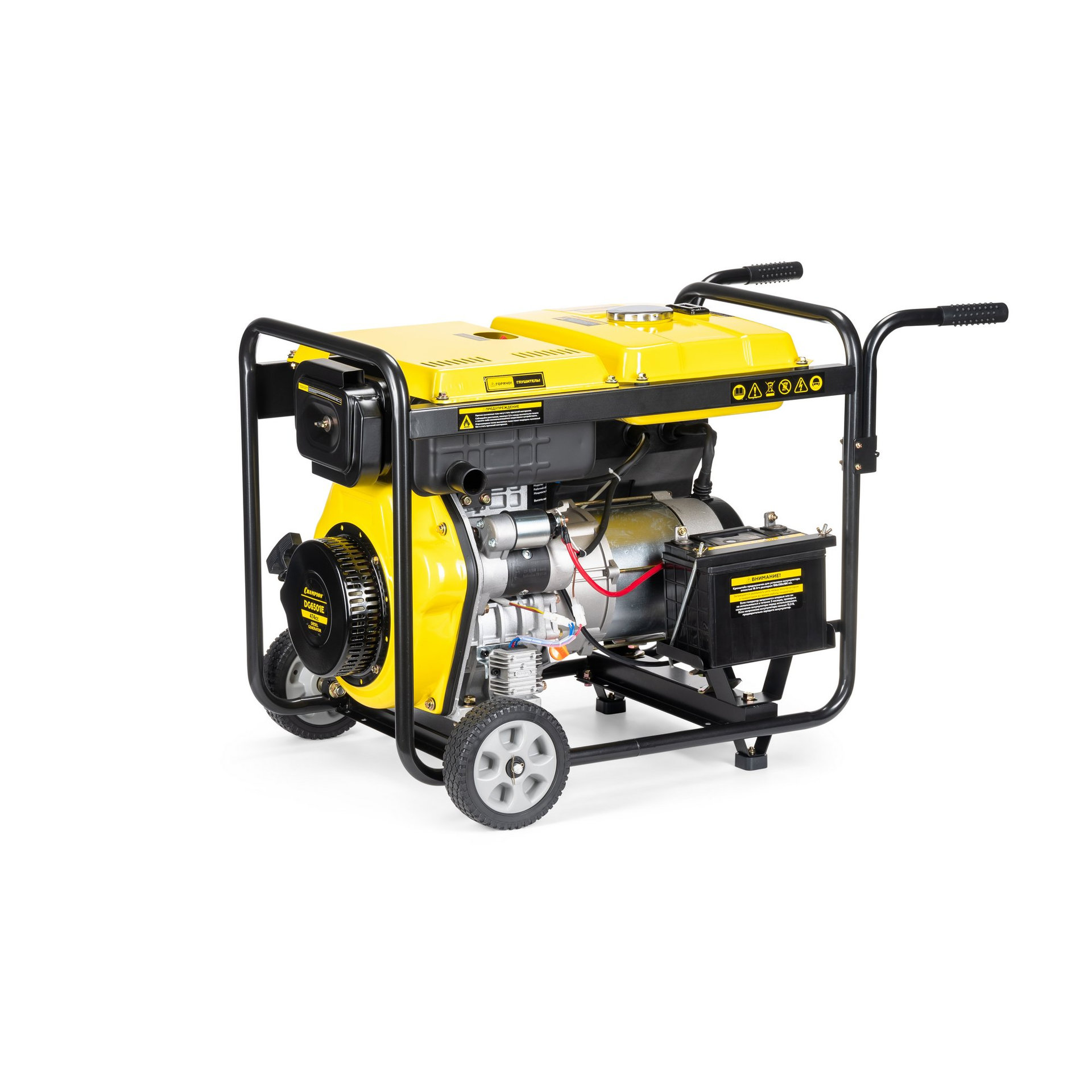 Генератор диз. CHAMPION DG6501E (5/5,5кВт 8,9лс 12,5л 12V 99кг эл.стартер, колеса, счетчик) (DG6501E)
