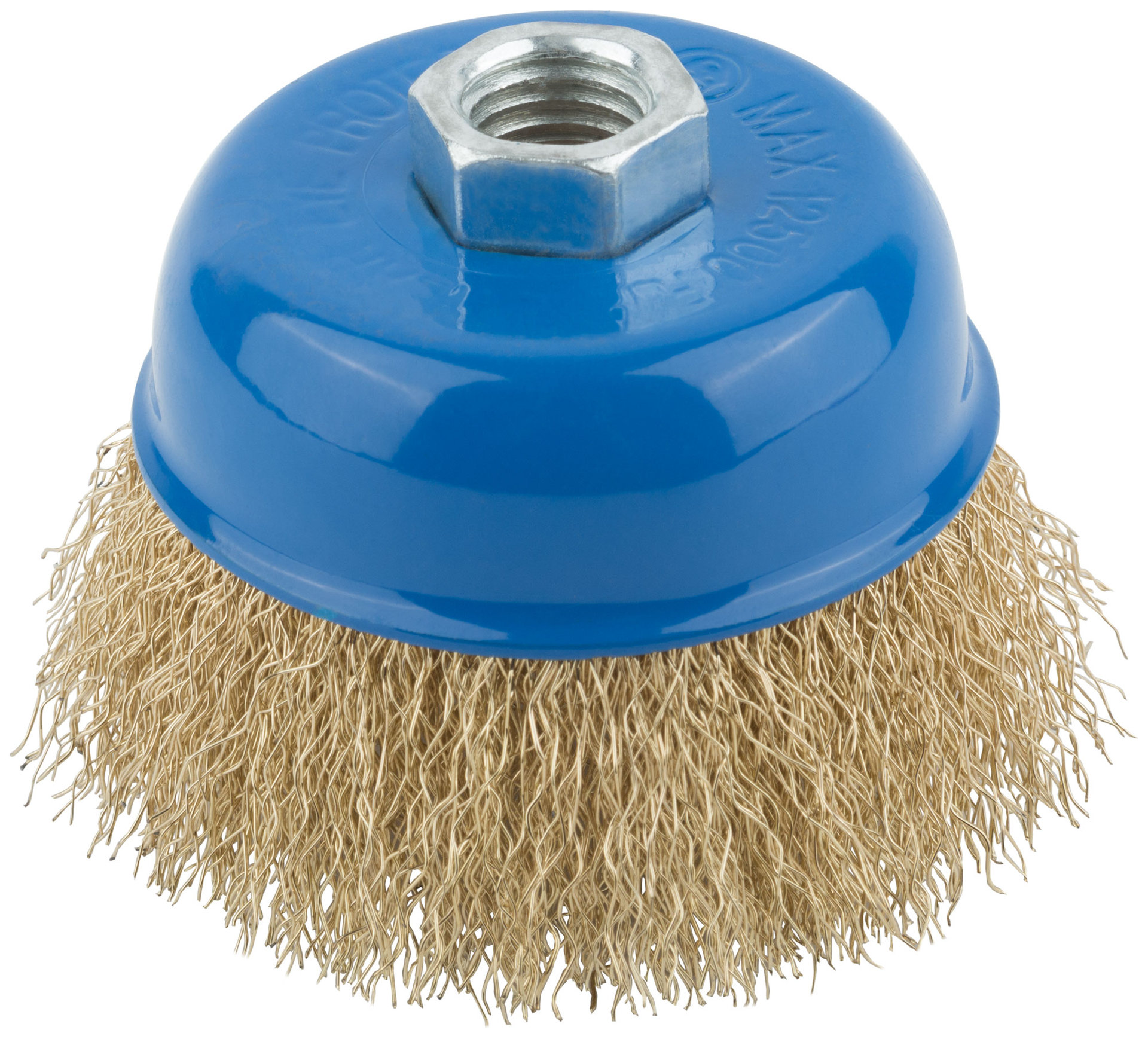 Корщетка, тип чашка, гайка М14, стальная латунированная волнистая проволока 75 мм (38942М)