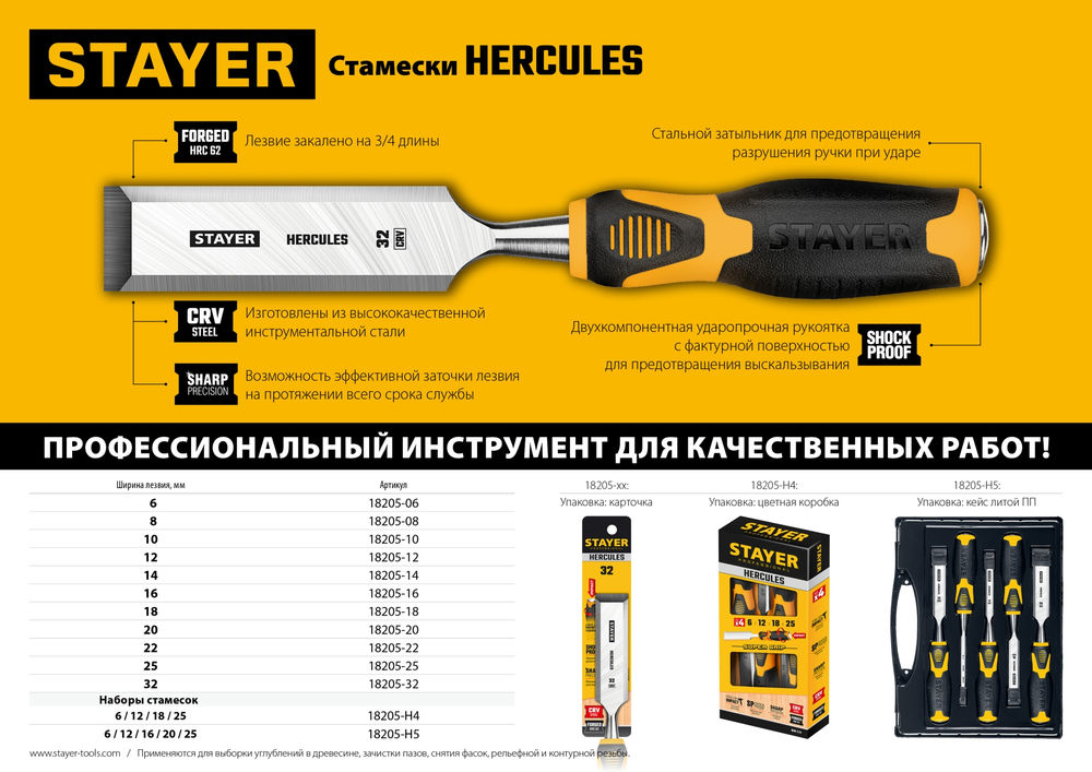 Стамеска-долото 12 мм Hercules Professional STAYER 18205-12