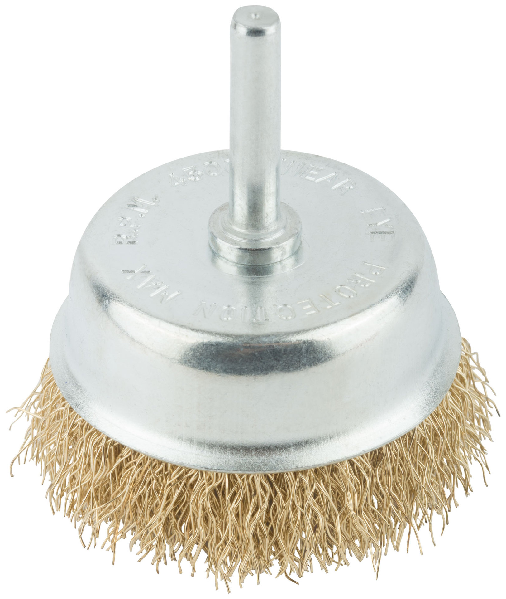 Корщетка, тип чашка, со штифтом, стальная латунированная волнистая проволока 65 мм (38487М)